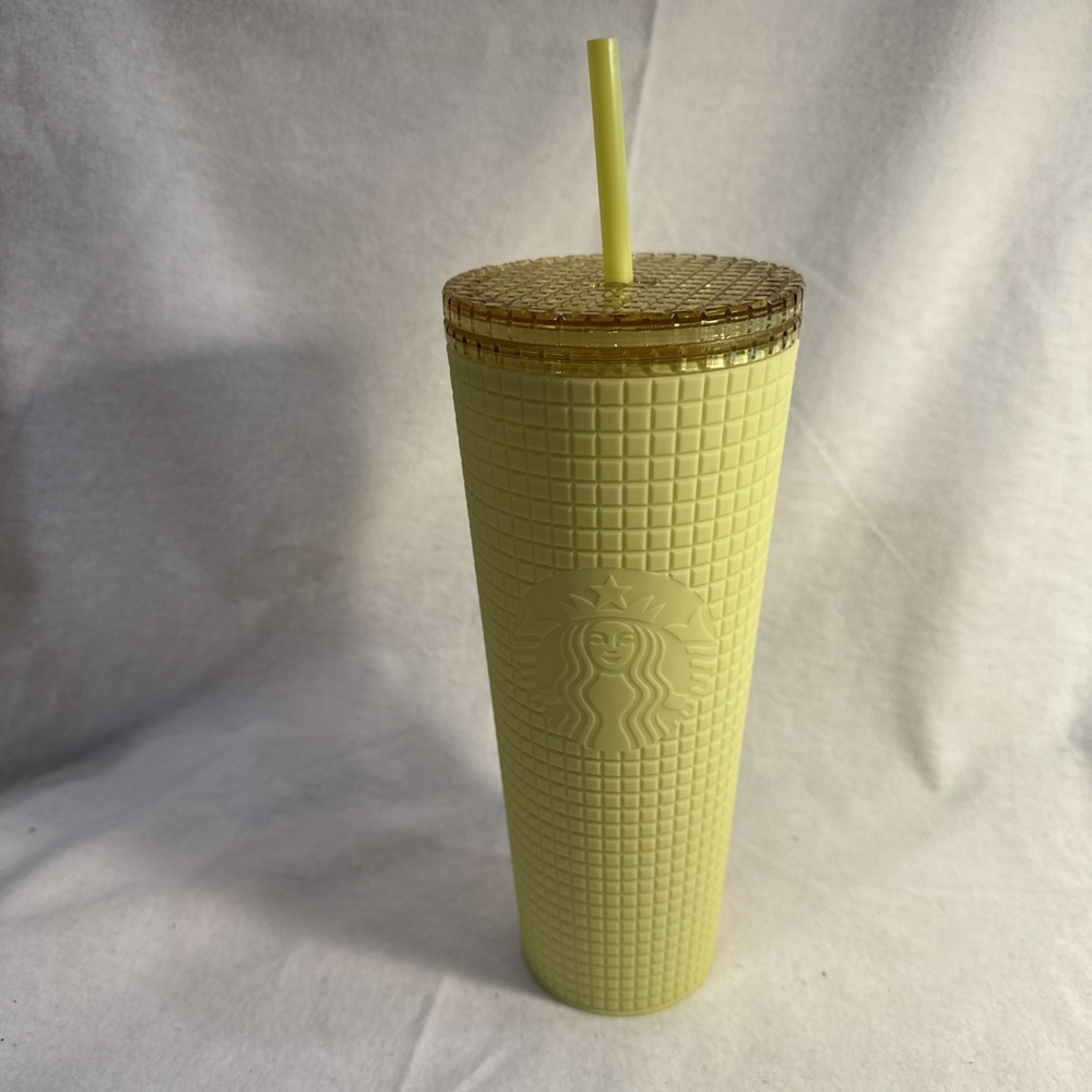NEW Starbucks Venti  Tumbler Meadow Yellow 24oz Soft Touch Square Grid‎ Cold Cup